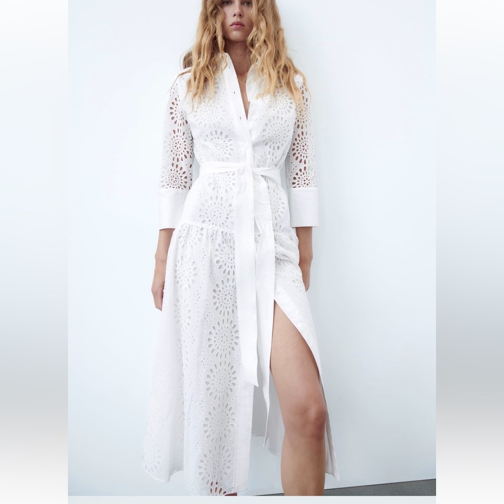 Zara embroidery shirt midi dress